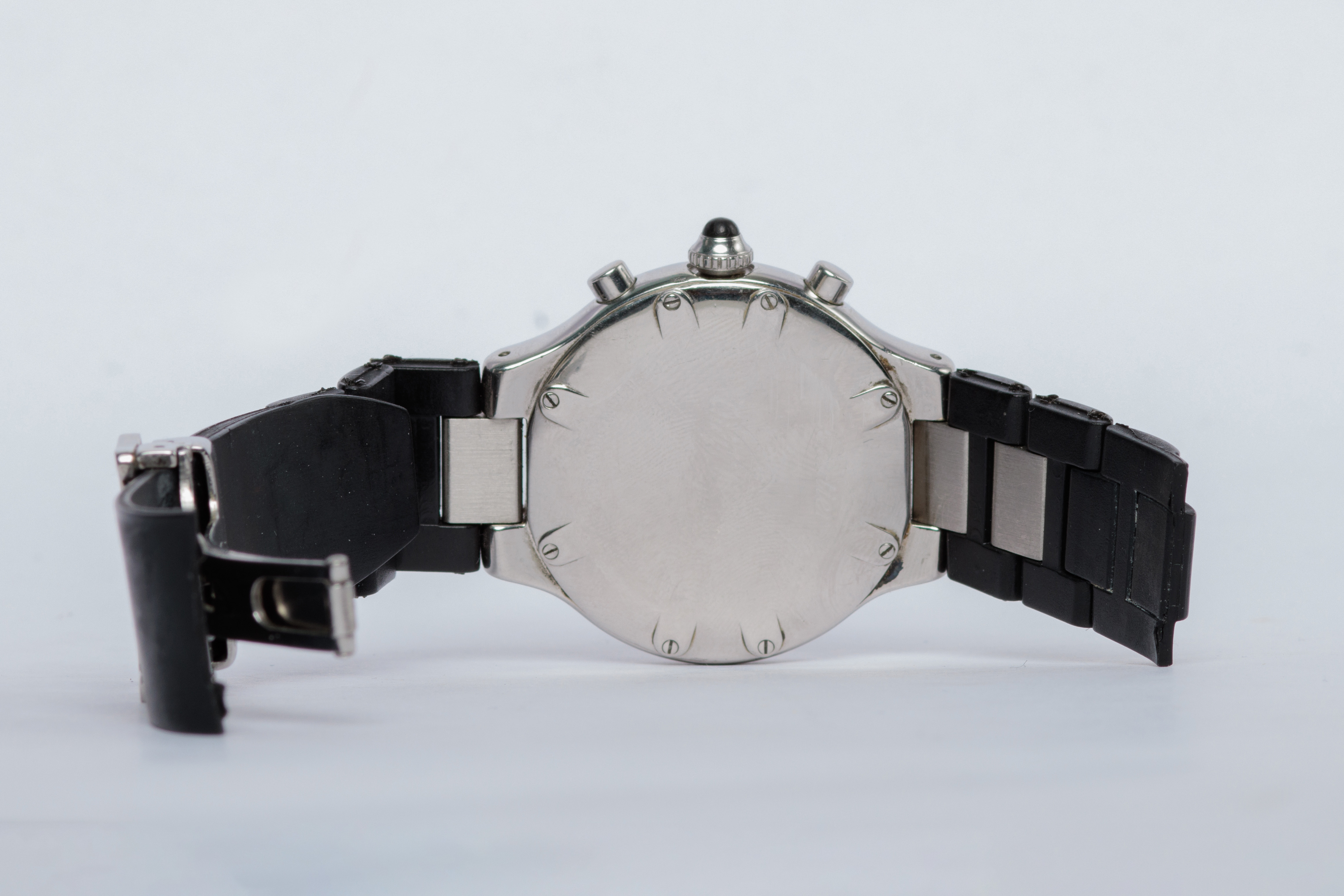 RELOJ: Marca Cartier, carátula negra, acero, imitación (lote 13), fotografía 3